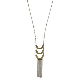 Mixed Metals Long Necklace Chevron Chain Pendant 29.5" - 32.5"